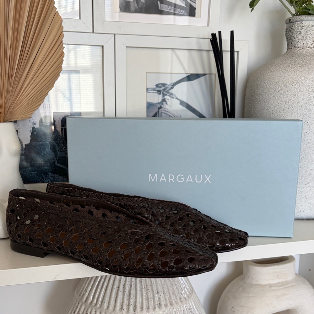 Margaux Espresso Woven Paz Leather Slip-On Flats (new in box)